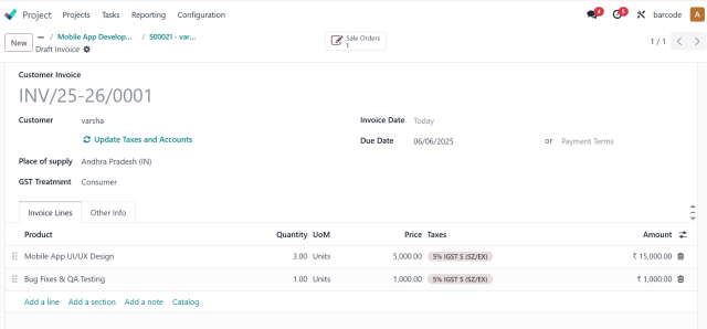 Odoo Project Management Billing and Invoice